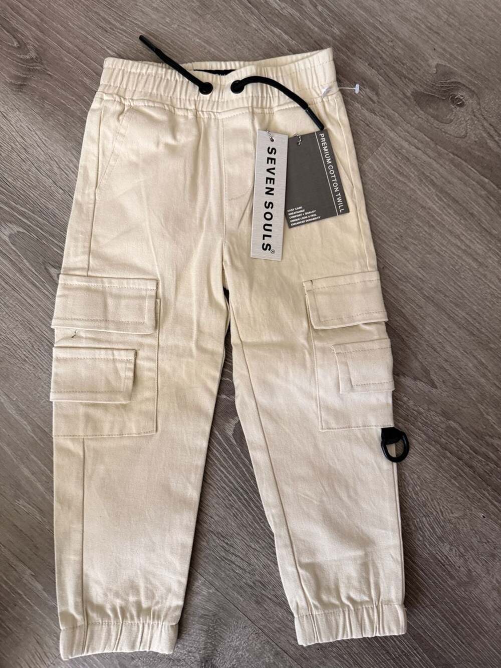 Seven Souls Kids Premium Cotton Twill Cargo Jogger Pants Size 3 Ecru